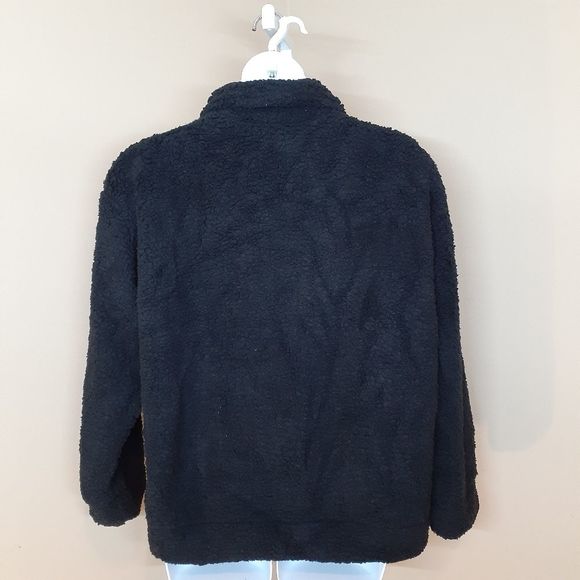 Black Sherpa Zip Up Fleece Teddy Jacket Shacket XL NWOT - Picture 2 of 6